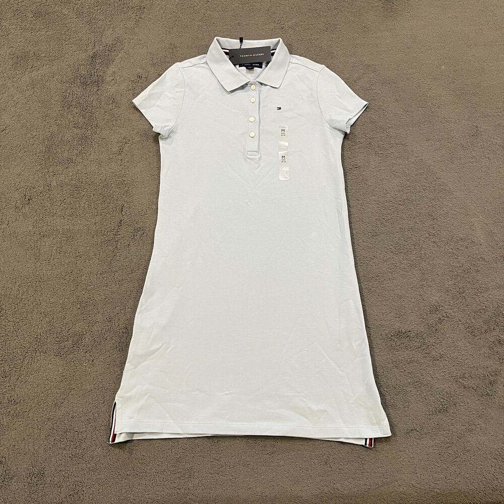 Tommy Hilfiger Classic Pique Light Blue Button Short Sleeve Polo Dress Kids Sz M